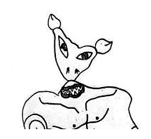 Horned figure with a patterned collar